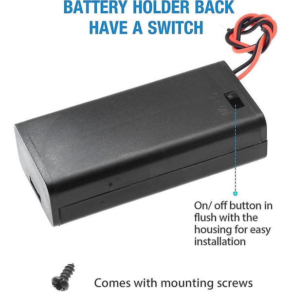 5st 2 Aa batterihållare med strömbrytare 2x 1,5v Aa batterihållare case med sladdar och på/av-brytare