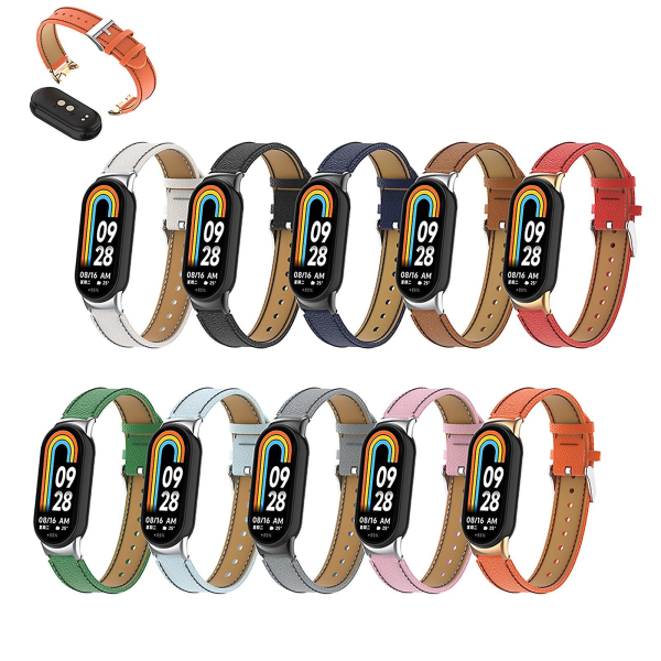 For Xiaomi Bracelet 8 Pu Læder Rem Hurtig Udskiftning Sport Rem Metal Hoved Rem Til Mi Band 8 Tilbehør