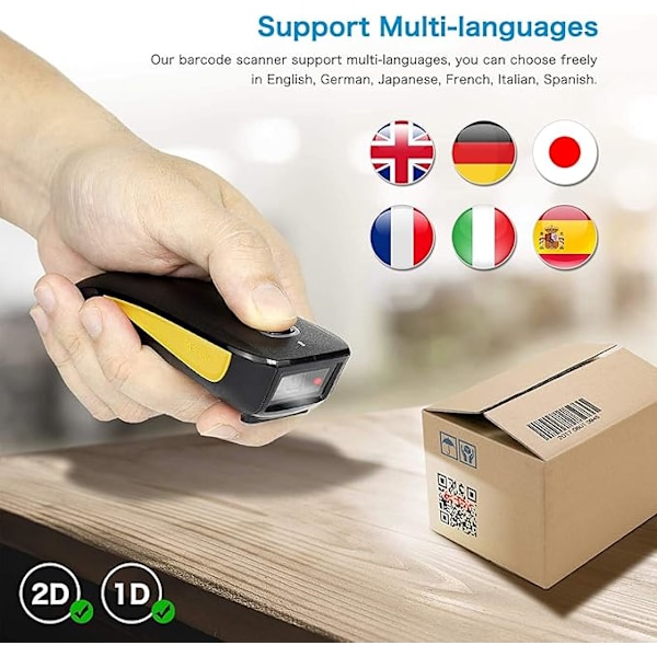 C750 Bluetooth 2D Streckkodsläsare, Handhållen QR Trådlös Streckkodsläsare för Surfplatta iPhone iPad Android iOS PC POS