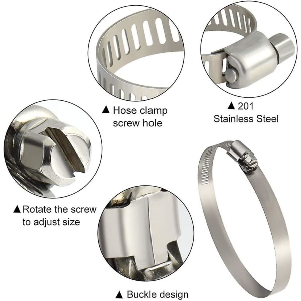 4 stk. justerbare slangeklemmer i rustfrit stål til fastgørelse af fleksible slangeledninger (141mm-165mm)