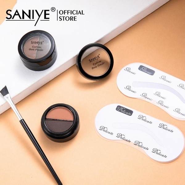 Saniye tvåfärgade ögonbrynspulver Eyeliner Ögonbrynskort med borste 3d naturlig nyans för ögonbryn