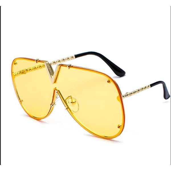 Solbriller Herre Dame Klassisk vintage metallinnfatning V-form Dame Solbriller Alt-i-ett Uv400 beskyttelse/gul film