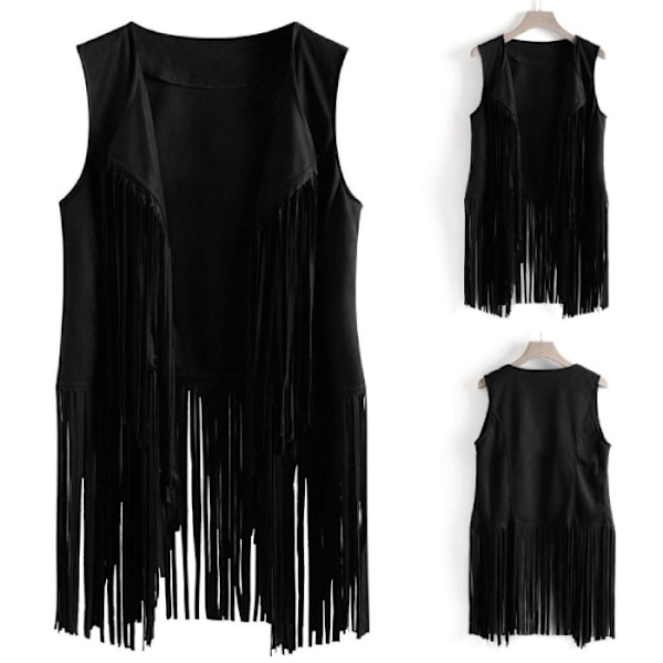 Naisten 70-luvun denim-paita, disco-hapsuliivi-takki - Perfect Black 3XL