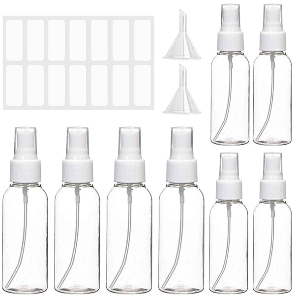 Transparent Sprayflaska - Bärbart Reseflaskset Parfymspray - 4*50 ml Sprayflaskor + 4*100 ml Sprayflaskor + 2*Trattar + 1*Etikett