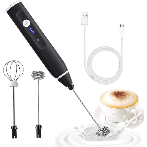 Sähköinen maidonvaahdotin kaksinkertaisella vispilällä, USB ladattava maidonvaahdotin, 2 in 1 kädessä pidettävä akkukäyttöinen maidonvaahdotin kahville, latteelle, cappuccinolle, W