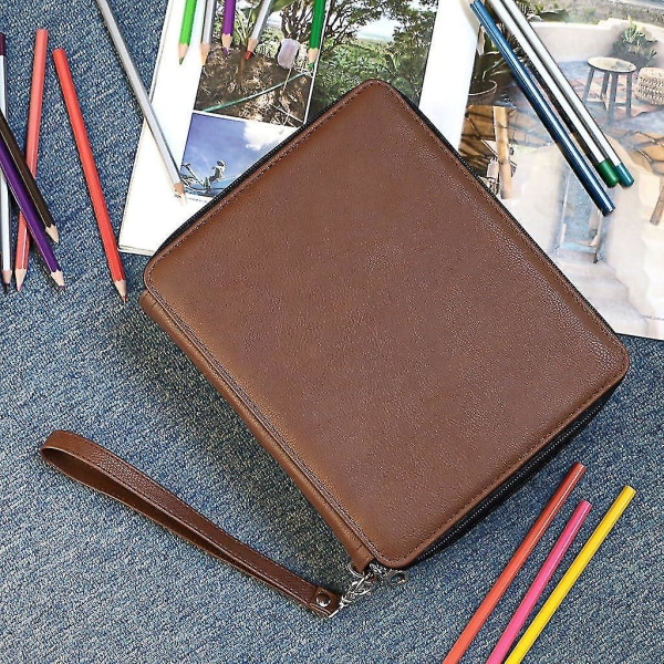 160 Pu lær firkantet blyantveske, firkantet farge eller akvarell blyantpose for profesjonelle eller amatører