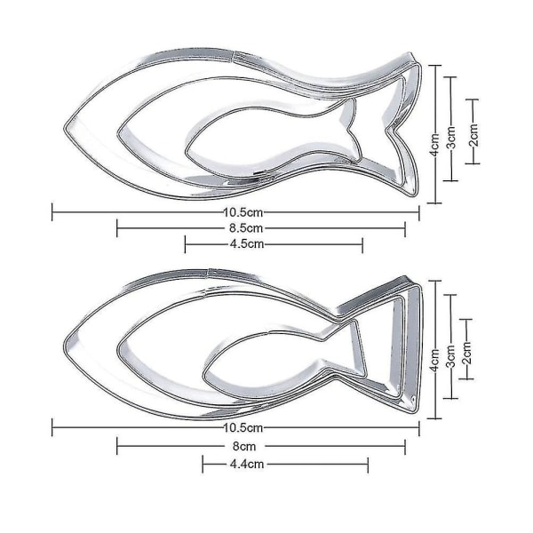 6 stk/sett rustfritt stål fiskekakeform fiskform kakeform for baking