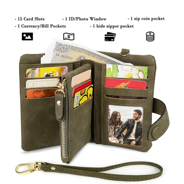 Damplånbok Läder Bifold Handväska Kopplingsplånbok (Grön)