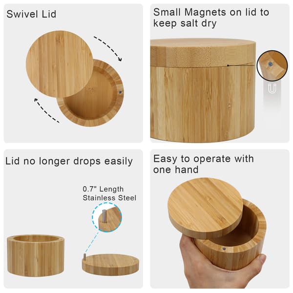 Totally Bamboo Salt Cellar Bambu Förvaringslåda med Magnetiskt Svängbart Lock, 177 ml Kapacitet
