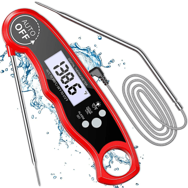 Kjøtttermometer Grilltermometer, Lcd Digital Steketermometer Kjøkkentermometer Med 2 Rustfrie Stålprober & Lang Ledning & Magnet, Temperatur