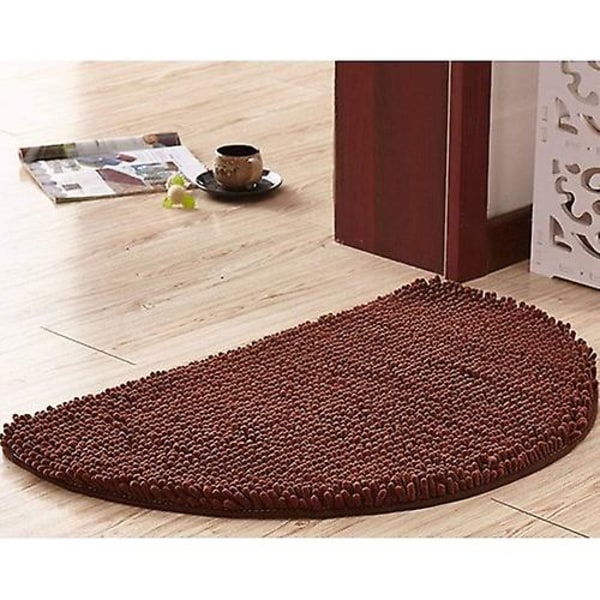 Garhrstore Half Circle Bathroom Rug, Soft Absorbent Chenille Fluffy Bathtub Mat Non-slip Rug Half Moon Bath Mat For Bathtub Machine Washable -brown-60