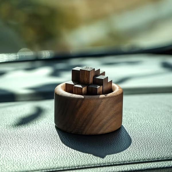 Tre bilblokk eterisk oljediffuser, naturlig valnøtt passiv aromadiffuser, mini bærbar duftdiffuser for bil, skrivebord, soverom