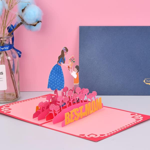 1 stk. Morsdagskort, 3D Pop-Up-kort med konvolutt