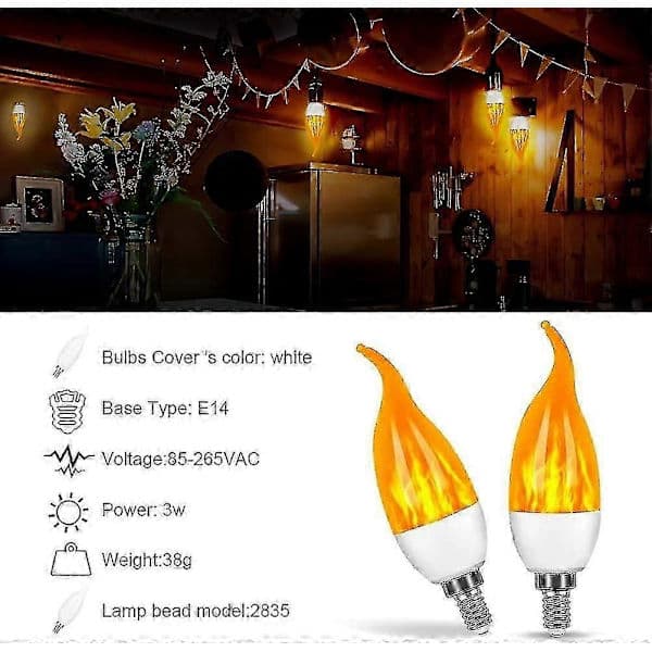 4 kpl 3W E14 LED-lamppu liekkiefektillä ja 3 valotilalla Koristelamppu