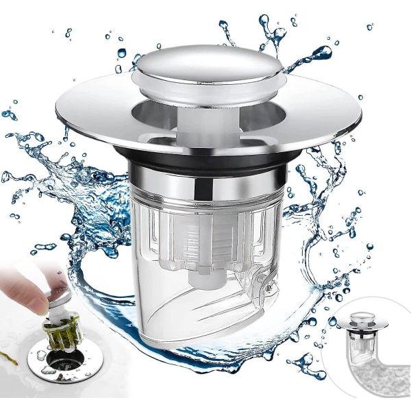 Vaskprop, pop-up afløbsprop med lugtsikker og anti-insekt si, universel anti-tilstopning vaskprop, badekaraffald til 34-40 mm afløbshuller1