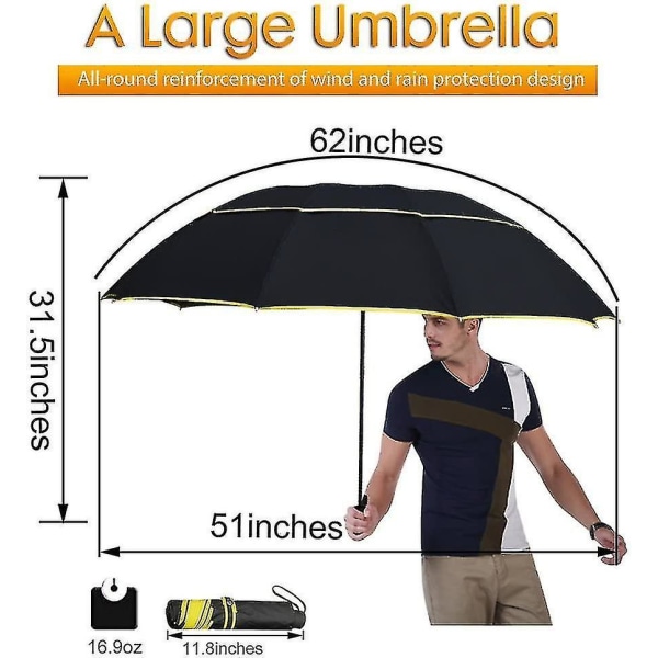 Ekstra stor golfparaply sammenleggbar paraply Regntett Kompakt Oversize, Acsergery dobbel gave