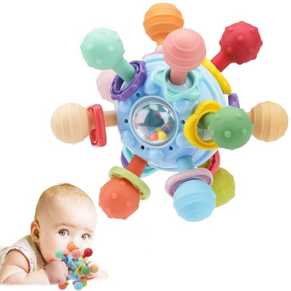 Baby Montessori Sensorisk Bitering 0-6 6-12 Måneder, Bitering Ball & Rangle