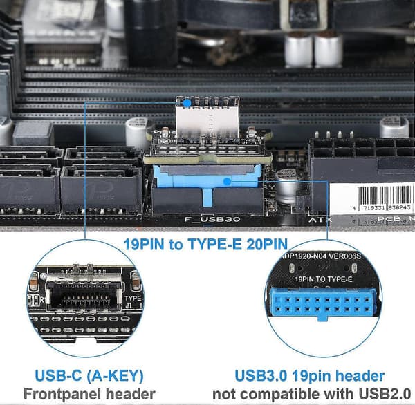 Datorhuvudkort Usb 3.0 19pin Till 3.1 Typ-c Panel Er Typ-e Adapter 20 Till 19 Pin Expans