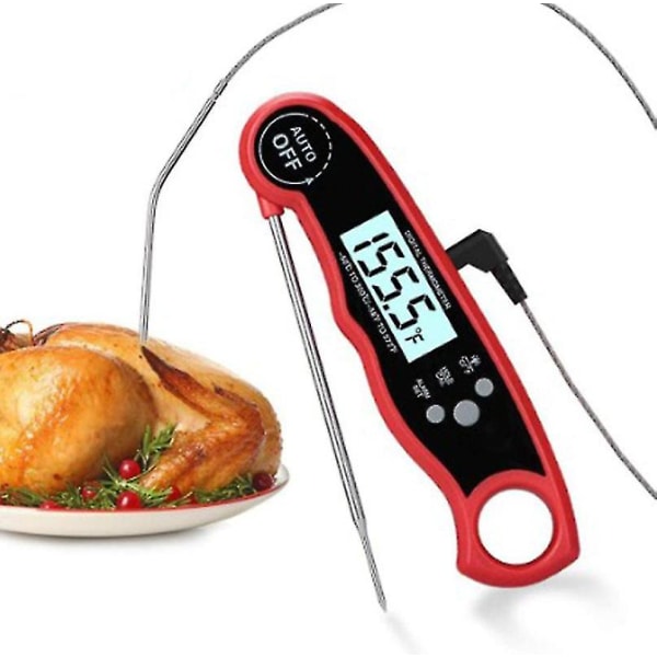 Kjøtttermometer Grilltermometer, LCD digitalt steketermometer Kjøkkentermometer med 2 rustfrie stålsonder og lang ledning og magnet, temperatur