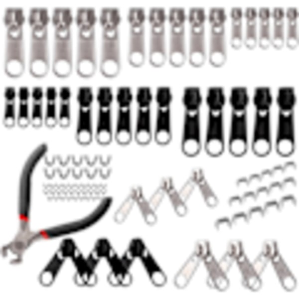 Set, 85-delars reparationssats för dragkedjor, 3mm, 5mm, 8mm metalldragkedjor
