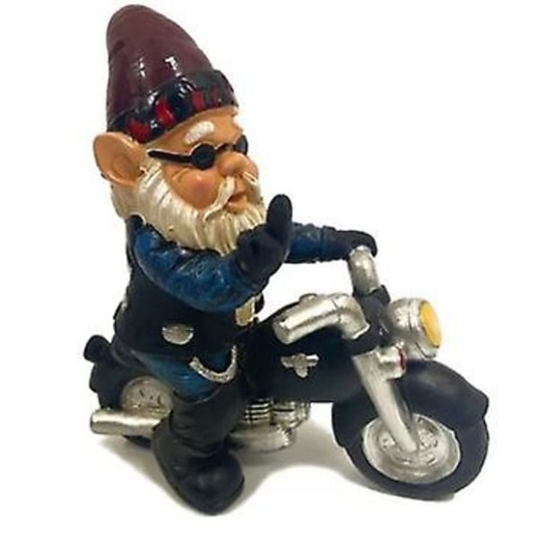 Wabjtam Biker Gnome Med Motorcykel Statue Harpiks Figur Have Gnomes Dekorationer