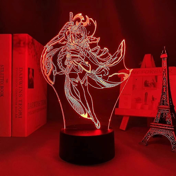 Genshin Impact Raiden Shogun Figur LED-lampe 3D nattlys Anime-elskere gave Lys for LED nattlamper for barnerom dekorasjon Barnefødselsdag