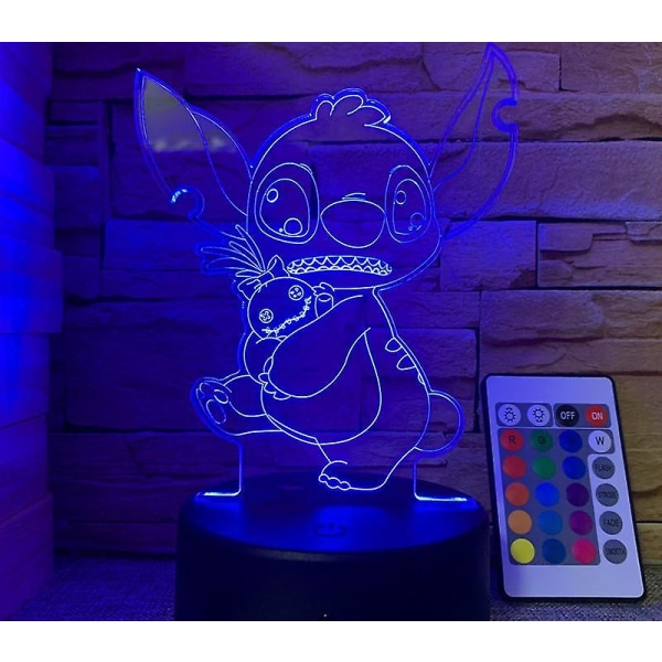 Wekity Wekity 3d Stitch Kreativ Gave Fjernbetjening Touch Farverig Usb Skrivebordslampe Stitch 1 Usb Sort Touch Fjernbetjening 16 Farver