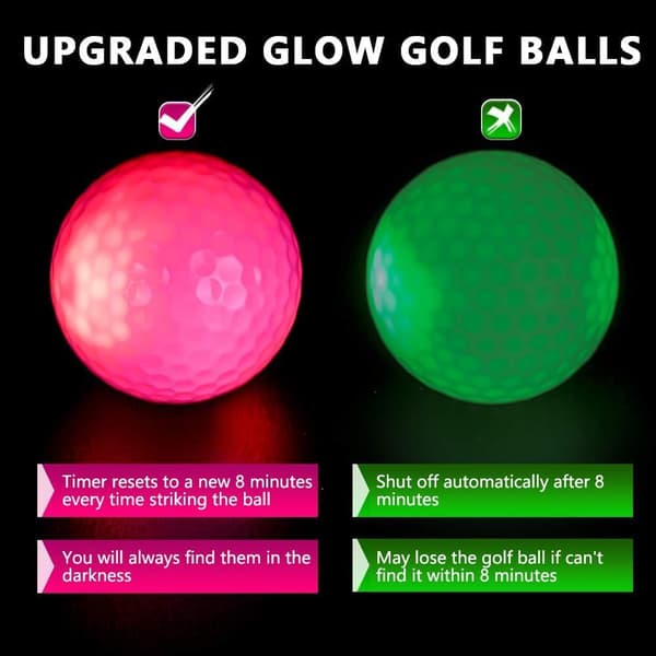 LED-oplyste golfbolde, 42 mm, selvlysende, ideelle til træning og lange slag, 6-pak.