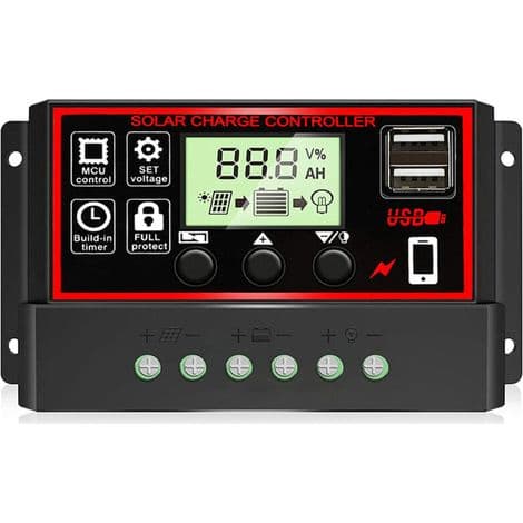 12V/24V Dynamisk Solladdningsregulator, Batteriregulator med Dubbla USB-portar