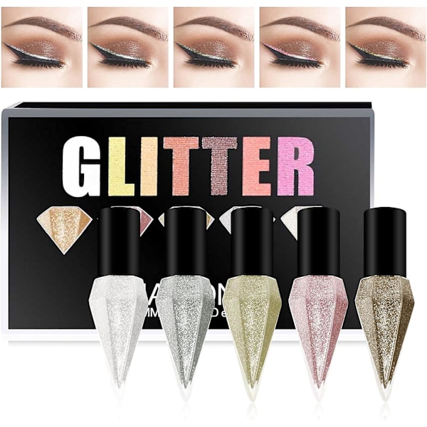 Colors Diamond Glitter Flydende Eyeliner Sæt, Metallisk Shimmer Øjenliner Farve, Sølv Guld Diamant Øjenliner Stick, Vandtæt Langtidsholdbar Glow Eyeliner