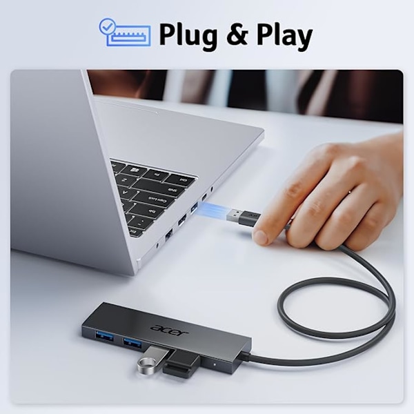 USB 3.0 HUB, Ultratunn 4-portars USB 3.0-adapter, lämplig för PC, bärbara datorer, tangentbord, möss, hårddiskar, etc. MacBook Pro/Air, 60cm