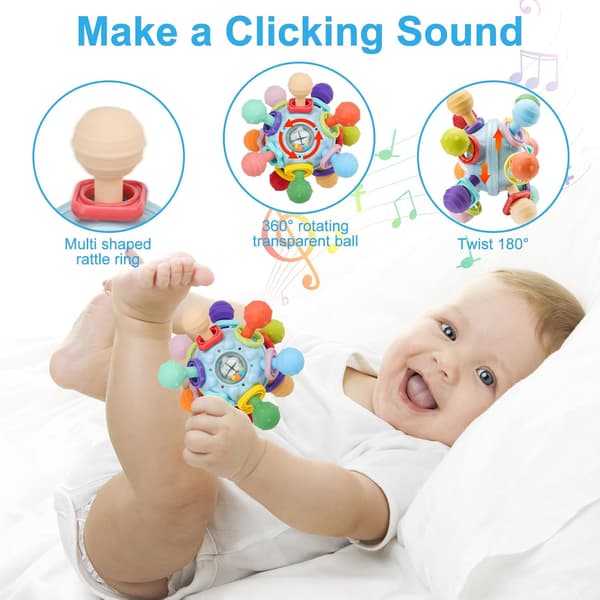 Baby Montessori Sensorisk Bitering 0-6 6-12 Måneder, Bitering Ball & Rangle
