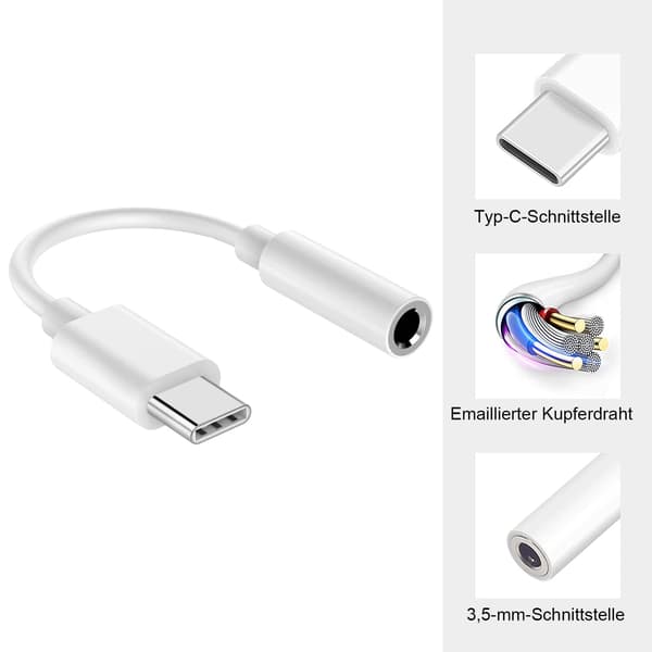 Hörlursadapter och snabbladdning, 2 i 1 Typ C till 3,5 mm Jackadapter Stöder PD 60 W Snabbladdning