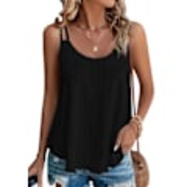 Damevest, sommer camisole, sommermote, ermeløs skjorte Svart L
