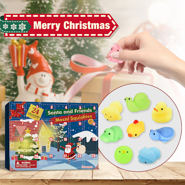 Adventskalender 2023, 24 Mochi Squishies Legetøj, Julekalender, 24 Dages Overraskelseskalendere