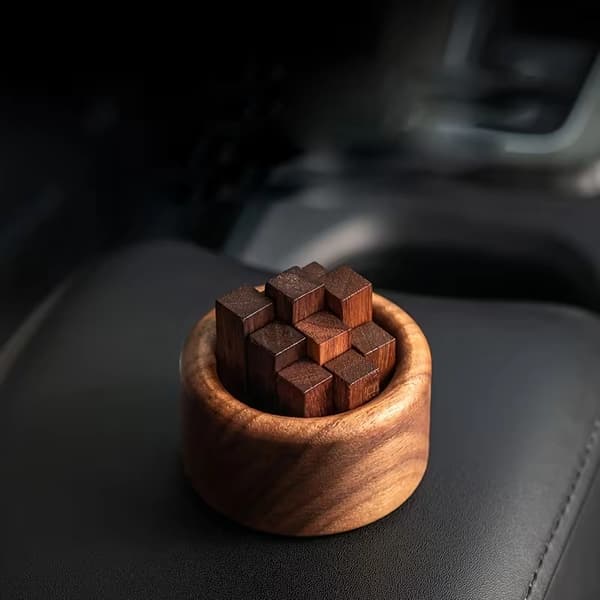 Tre bilblokk eterisk oljediffuser, naturlig valnøtt passiv aromadiffuser, mini bærbar duftdiffuser for bil, skrivebord, soverom