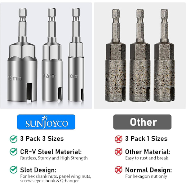 3-pack Hexskaft Mutterdragare, 1/4\" Hexskaft Power Wing Mutterdragare Set, Spårad Wingmutterkrok Borrbit Socket Nyckel Panelmutter Skruvverktyg Öga C-krok B
