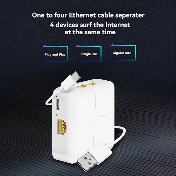 Universal nätverkskabel förlängning Ethernet-splitter höghastighets USB-C ström Gigabit internet RJ45 Sp