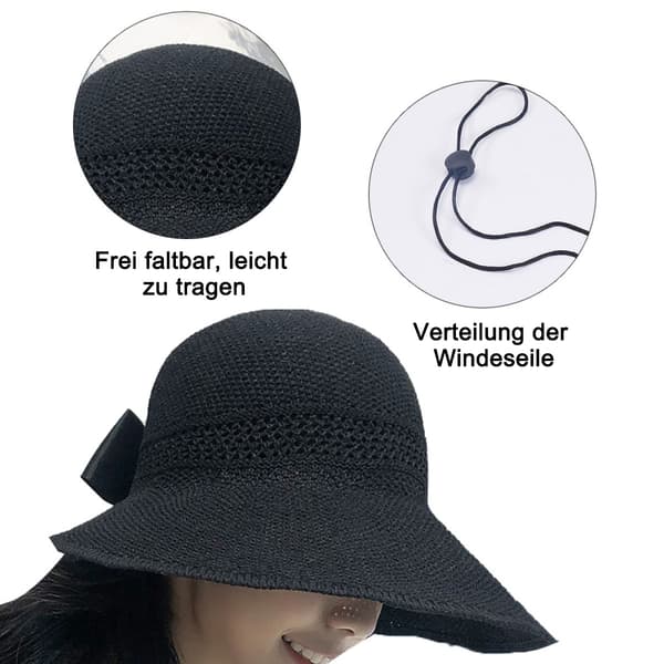 Solhatte til kvinder Letvægts foldbar/pakkebar solhat til stranden, sort
