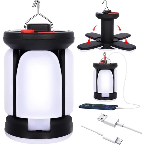 3600mAh Oppladbar Campinglykt 6Modus IPX45 360°LED Sammenleggbar