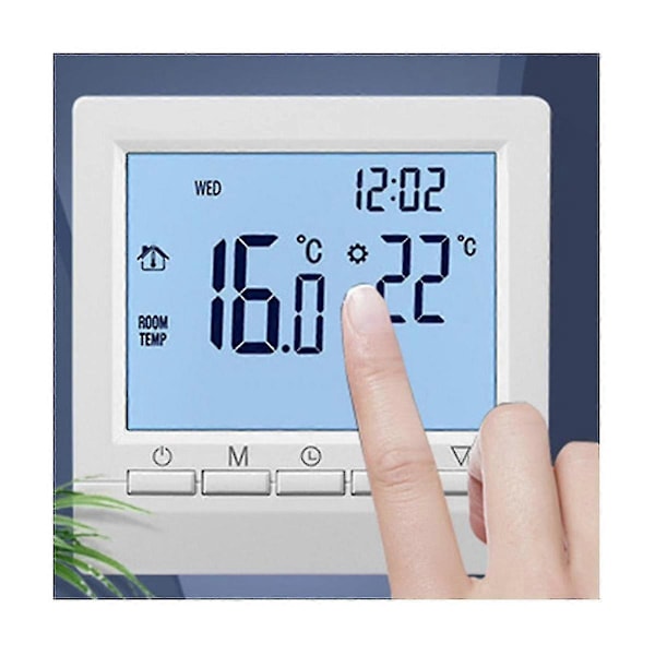Termostat med baggrundsbelyst LCD-skærm Vægre gulvvarme temperaturregulator - hvidt lys
