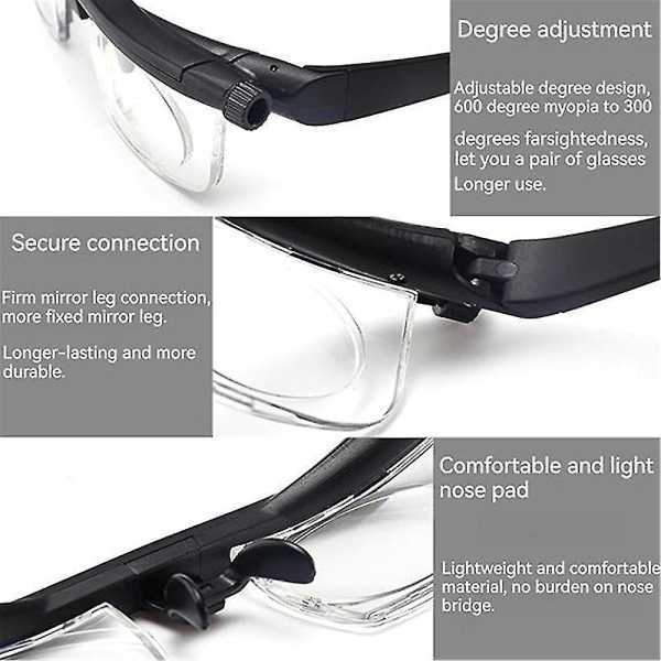Justerbara glasögon, klarsyn -6d till +3d justerbart fokusavstånd Läsglasögon med variabelt fokus glasögon för seniorer