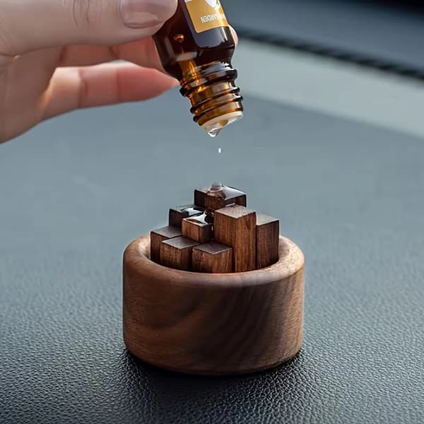Träbilblock eterisk oljediffusor, naturlig valnöt passiv aromdiffusor, mini bärbar doftdiffusor för bil, skrivbord, sovrum