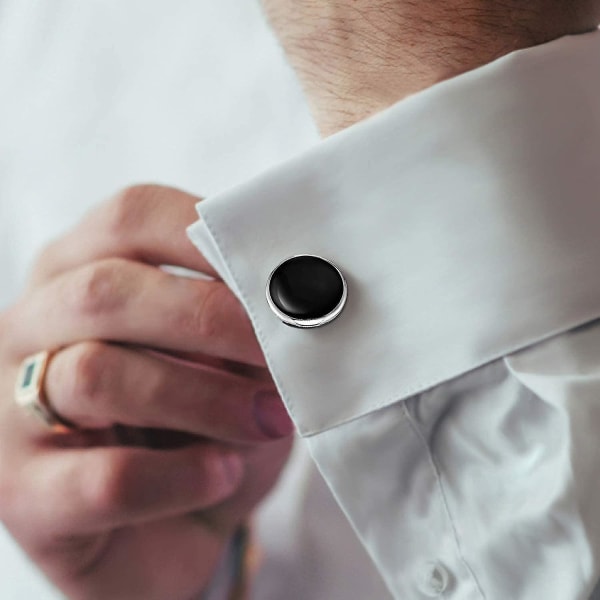 Klassisk sort og sølv manchetknapper og nittersæt til mænd: Ideel til smokingskjorter