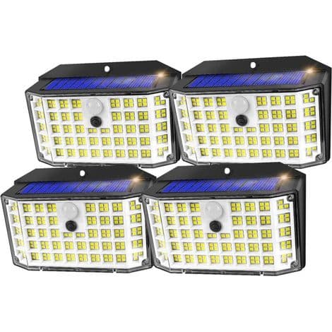 Udendørs solcellehavelampe med bevægelsessensor, 176 LED'er, 4 enheder, IP65, 270° sensor, 3 tilstande, udendørs solcellelampe, solcellespotlight