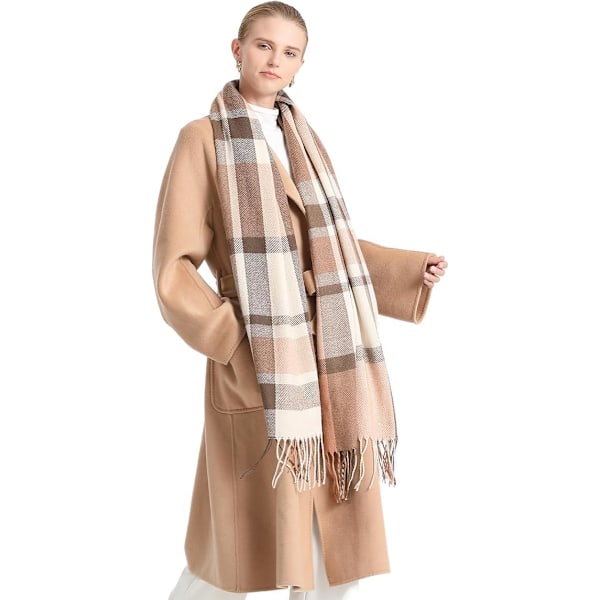 Dames Sjal Vinter Lang Blød Varmt Tartan Check Wraps Uld Spinde Tassel Shawl Stole Sjal 15