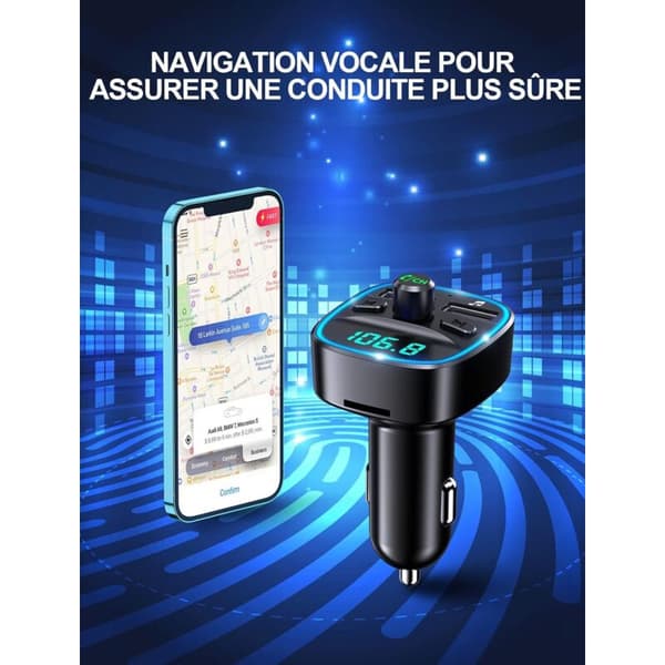 BT5.3 FM-bilsender Dobbel USB-lader Håndfri TF/USB musikkavspilling