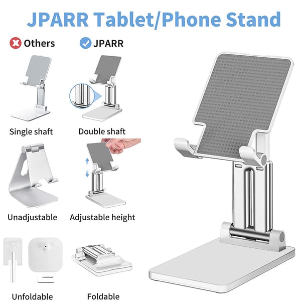 Justerbart Tabletstativ - Vikbart och Kompakt Hållare Kompatibel med iPad, Samsung Tablets och Telefoner