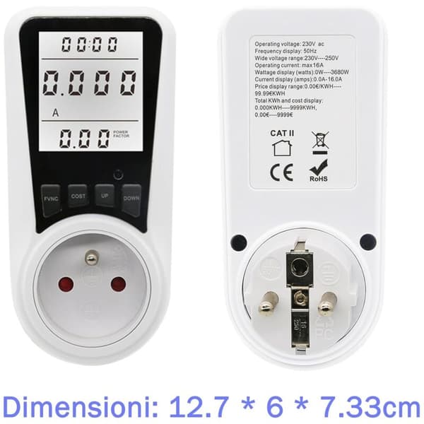 Plug-in Baggrundsbelyst LCD Strømmåler 7 Tilstande Energimonitor