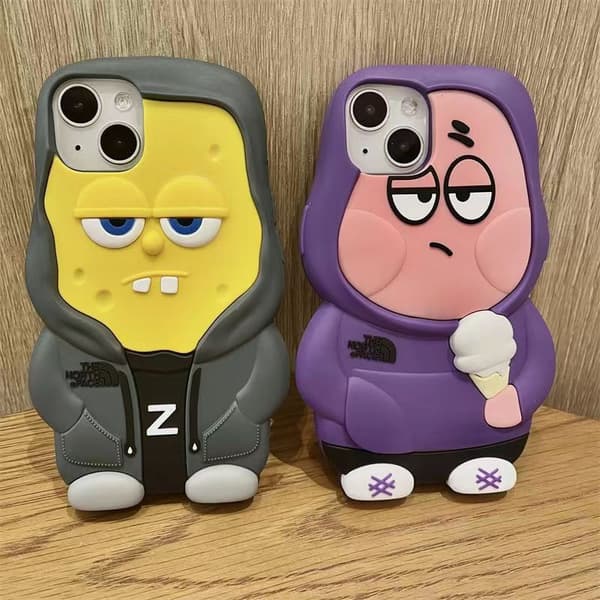 Denne epledukken er for iPhone-deksler og har et SpongeBob SquarePants-tegneseriedesign. Patrick Star iPhone 14